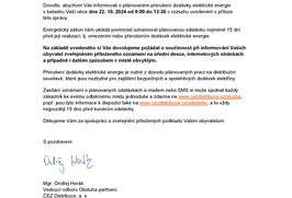 Oznámení o přerušení dodávky elektrické energie 22.10.2024